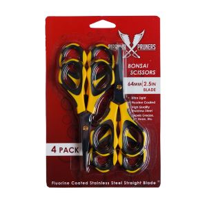 Piranha Pruner Bonsai Scissors - Fluorine Coated - Yellow & Black Handle -4PK