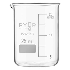 Pyur Scientific Low Form Glass Beaker w/ Graduations and Spout 25ml