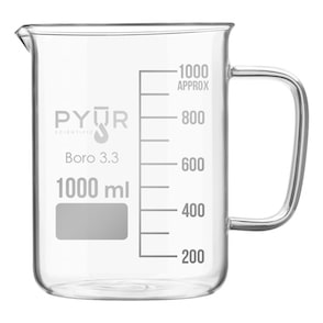 Pyur Scientific Low Form Glass Beaker w/ Graduations, Handle, and Spout 1000ml